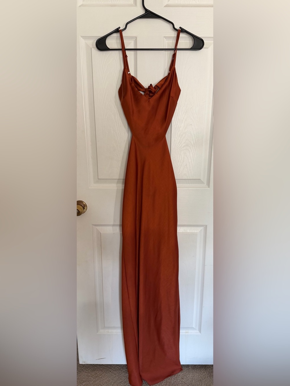 Meshki Rust Slip Maxi Dress with Knot Detail